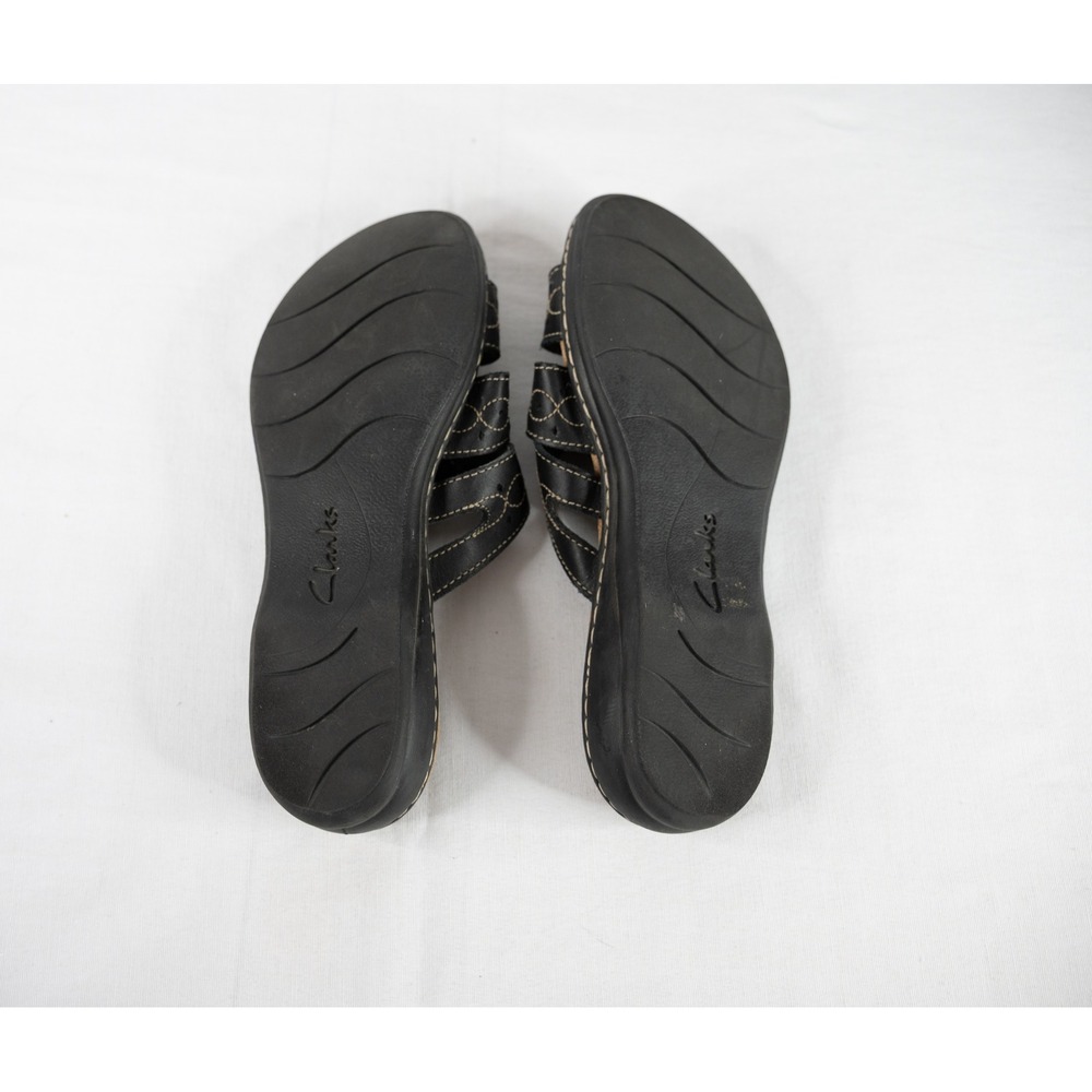Clarks Leisa Cacti Q Slide Sandals Womens‎ 10 Black Leather shoes casual comfort - Picture 7 of 8
